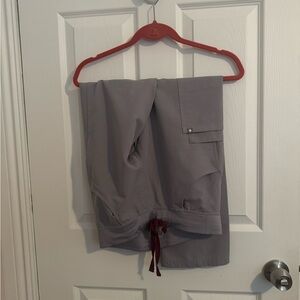 Figs Gray Scrub Pants with Red Drawstring
